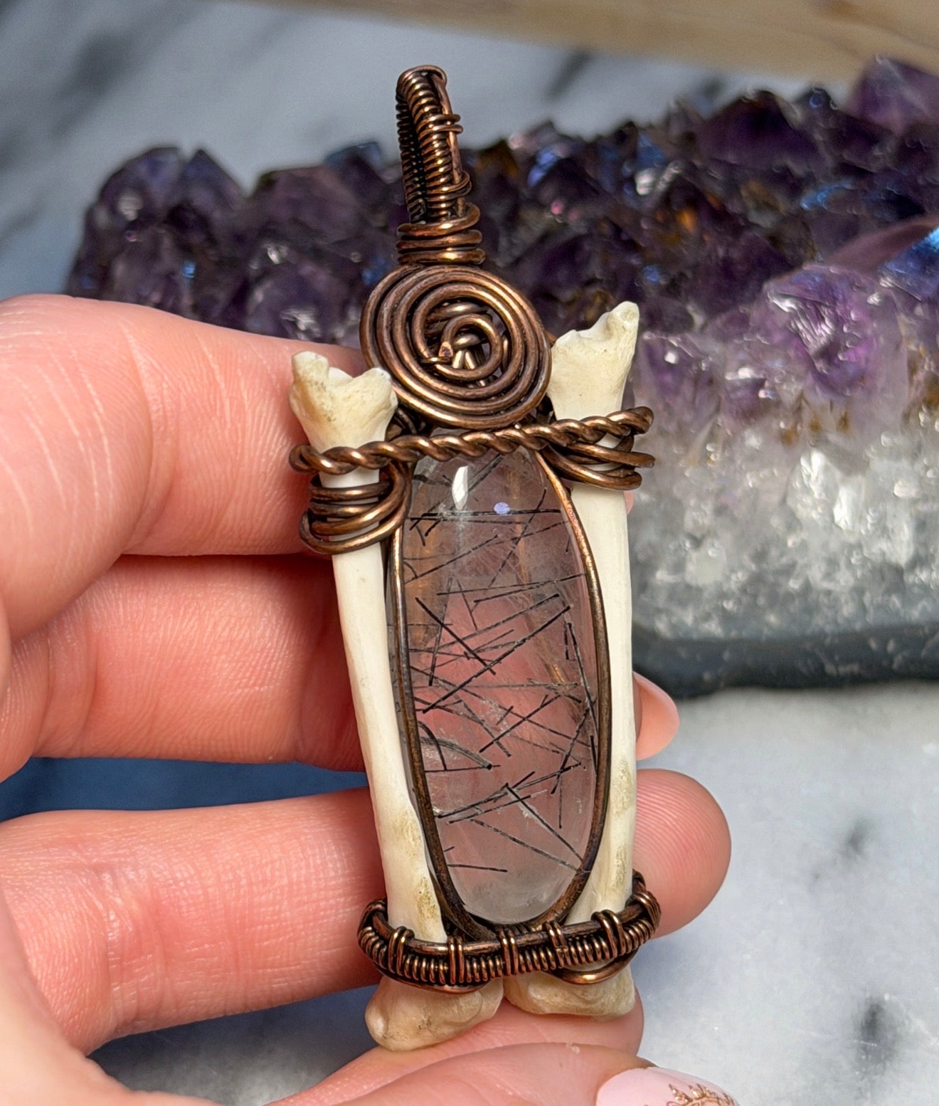 Rutile Quartz with Bone Accents