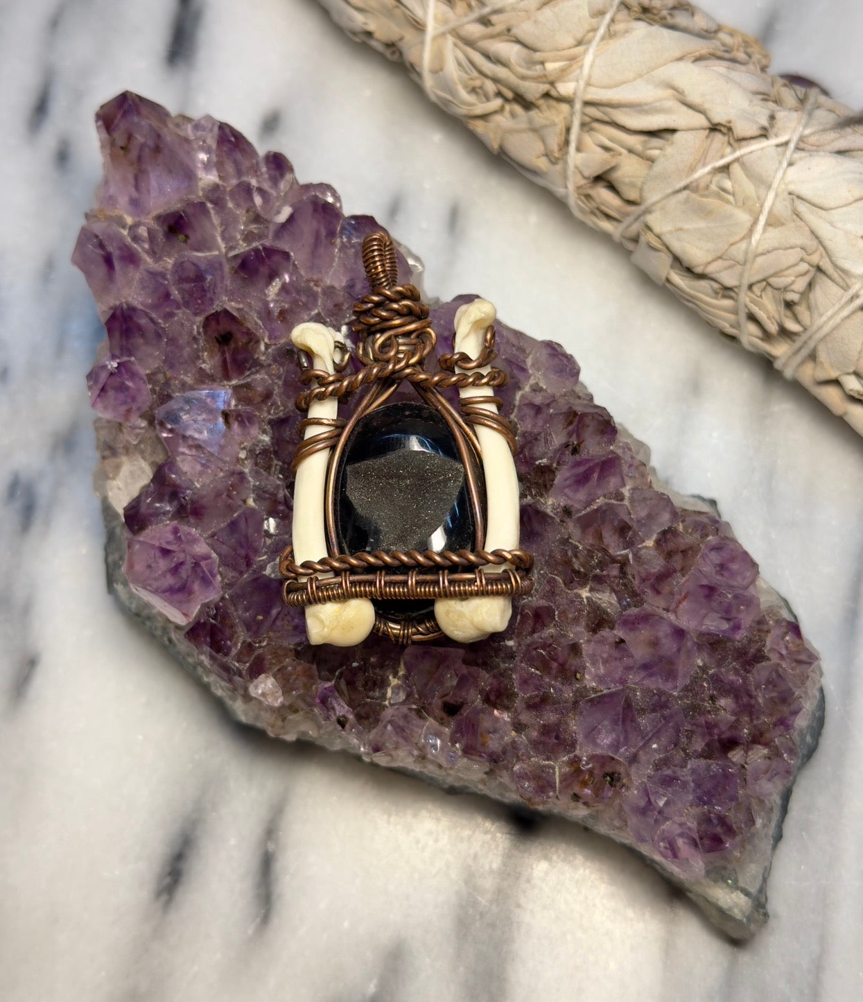 Black Druzy Geode with Bone Accents