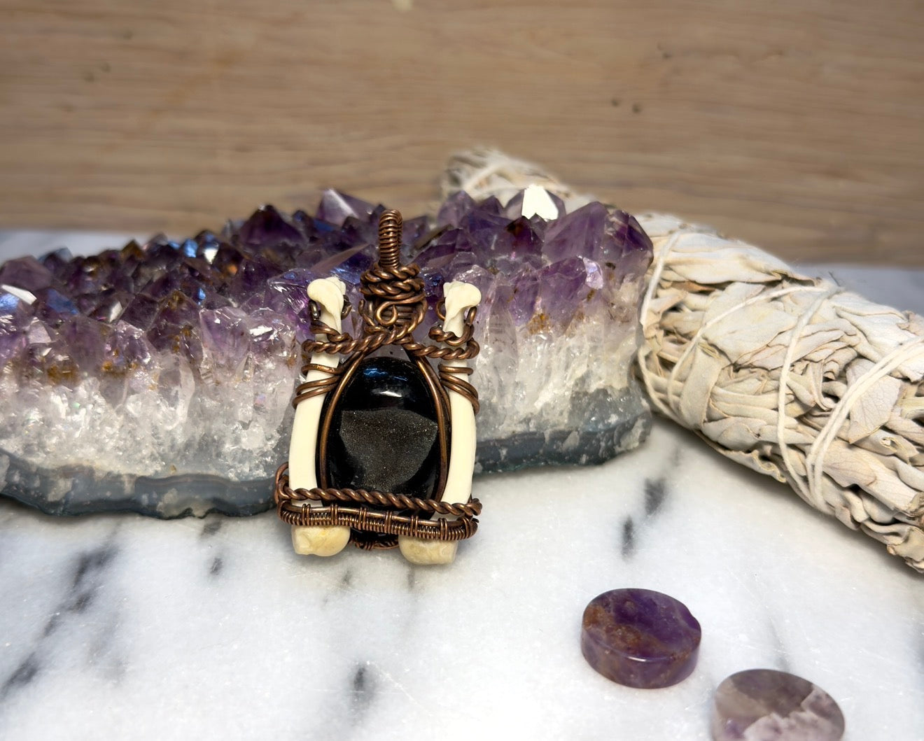 Black Druzy Geode with Bone Accents