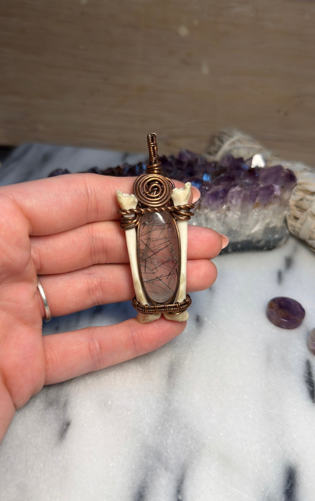 Rutile Quartz with Bone Accents