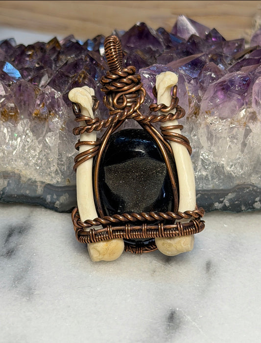Black Druzy Geode with Bone accents