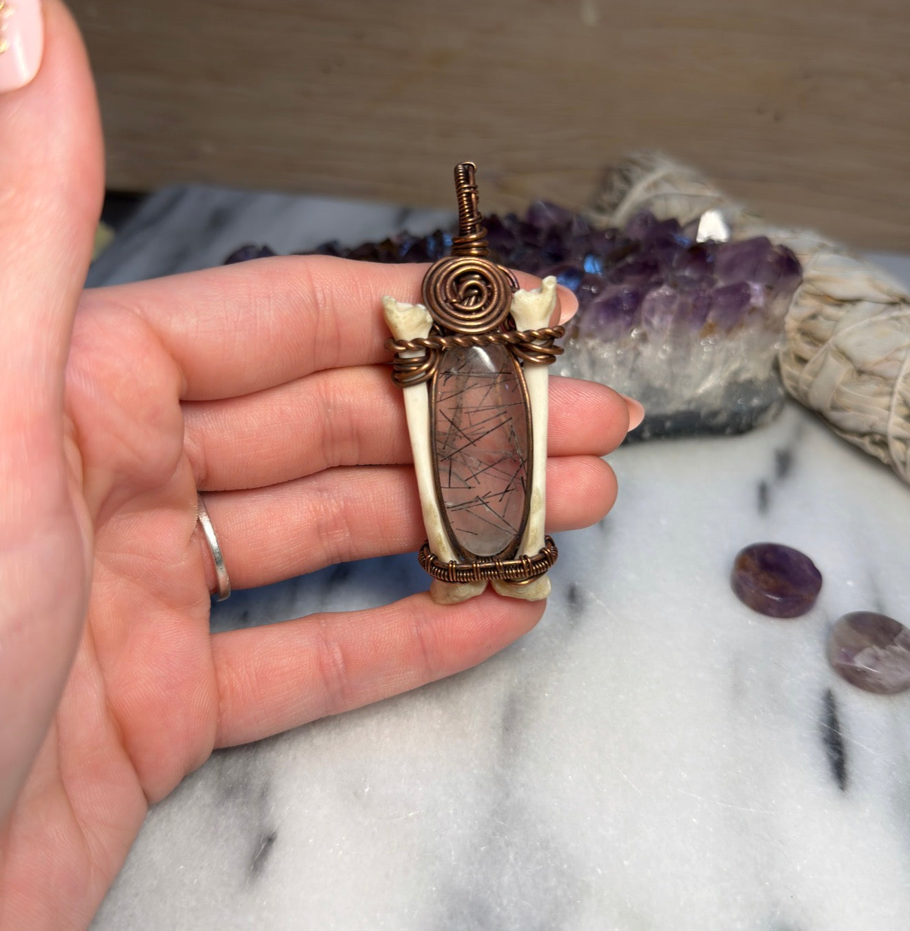 Rutile Quartz with Bone Accents